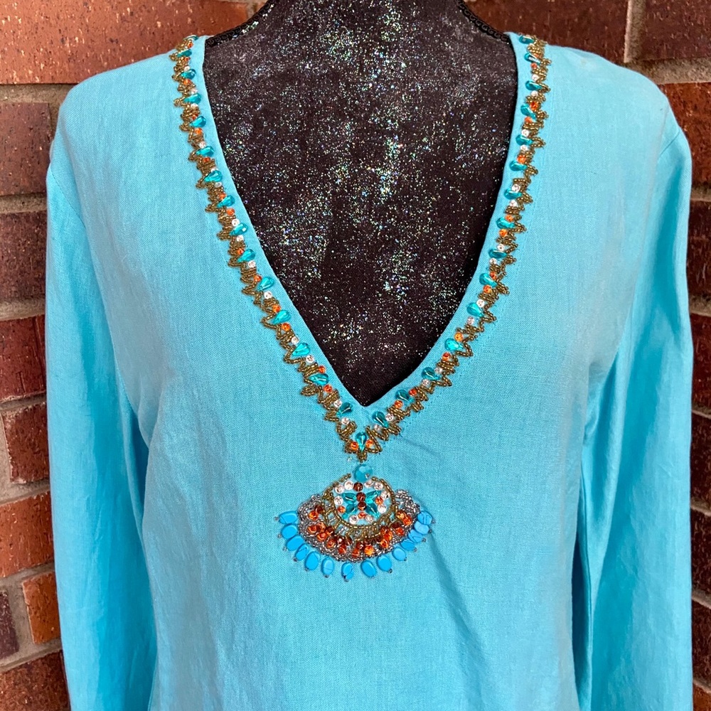 Inca Turquoise Embellished Tunic - Picture 8 of 13